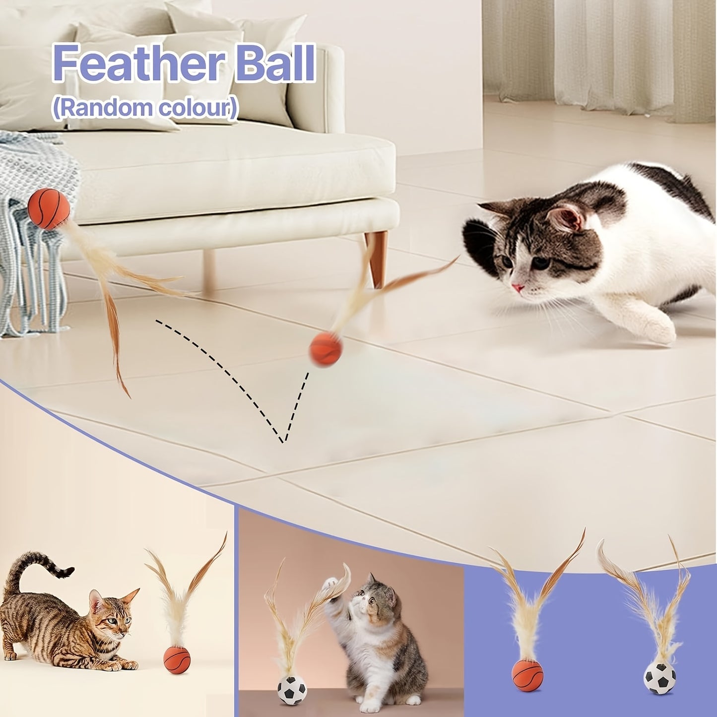 Cat Toys for Indoor Cats- 7pcs Emrichment with Speedy Tail Moving Ball, Chirping Bird, Silvervine Sticks, Chew Rope, 2 Cat Ball, Caterpillar, Interactive Cat Toys for Bored Indoor Adult Cats, Cats Accessories And Supplies, Fe