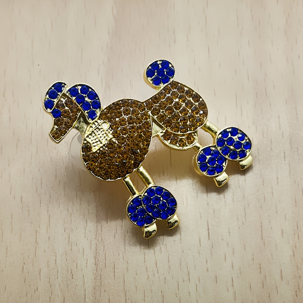 SIGMA GAMMA RHO Poodle Brooch Pin – Elegant Rhinestone Dog Jewelry for Women, Golden-Tone with Blue & White Gemstones, Perfect for Sorority Events, Thanksgiving, Teacher's Day, Graduation, or Carnival, Festive Brooch Pin |