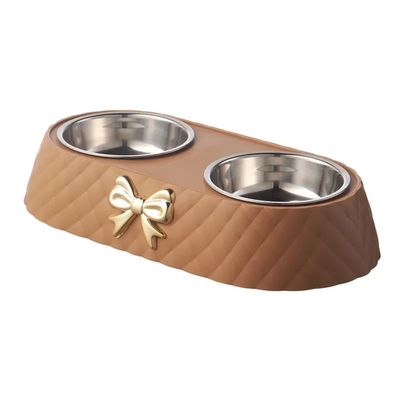 1PC Pet Pet Dog and Cat Food Bowls Bowtie Dog Food Drinking Double Bowl Pet Supplies