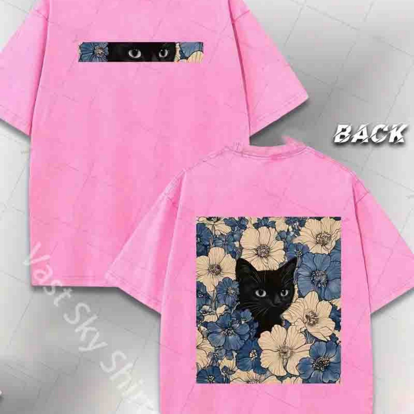 Men'S Casual Street Style T-Shirt, 230G Double-Sided Washed Fabric, Black Cat & Floral Print, Round Neck, Regular Fit, Short Sleeve, All-Season Outdoor Tee, Classic Gift for Hiking & Daily Wear, Hiking Apparel | Street Style