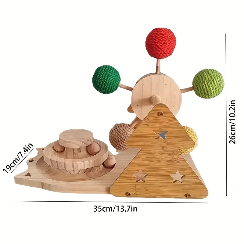 Self-help Boredom Teasing Cat Stick Cat Ferris Wheel Sisal Ball Solid Wood Cat Carousel Base Multifunctional Puzzle Cat Toys, Without Battery