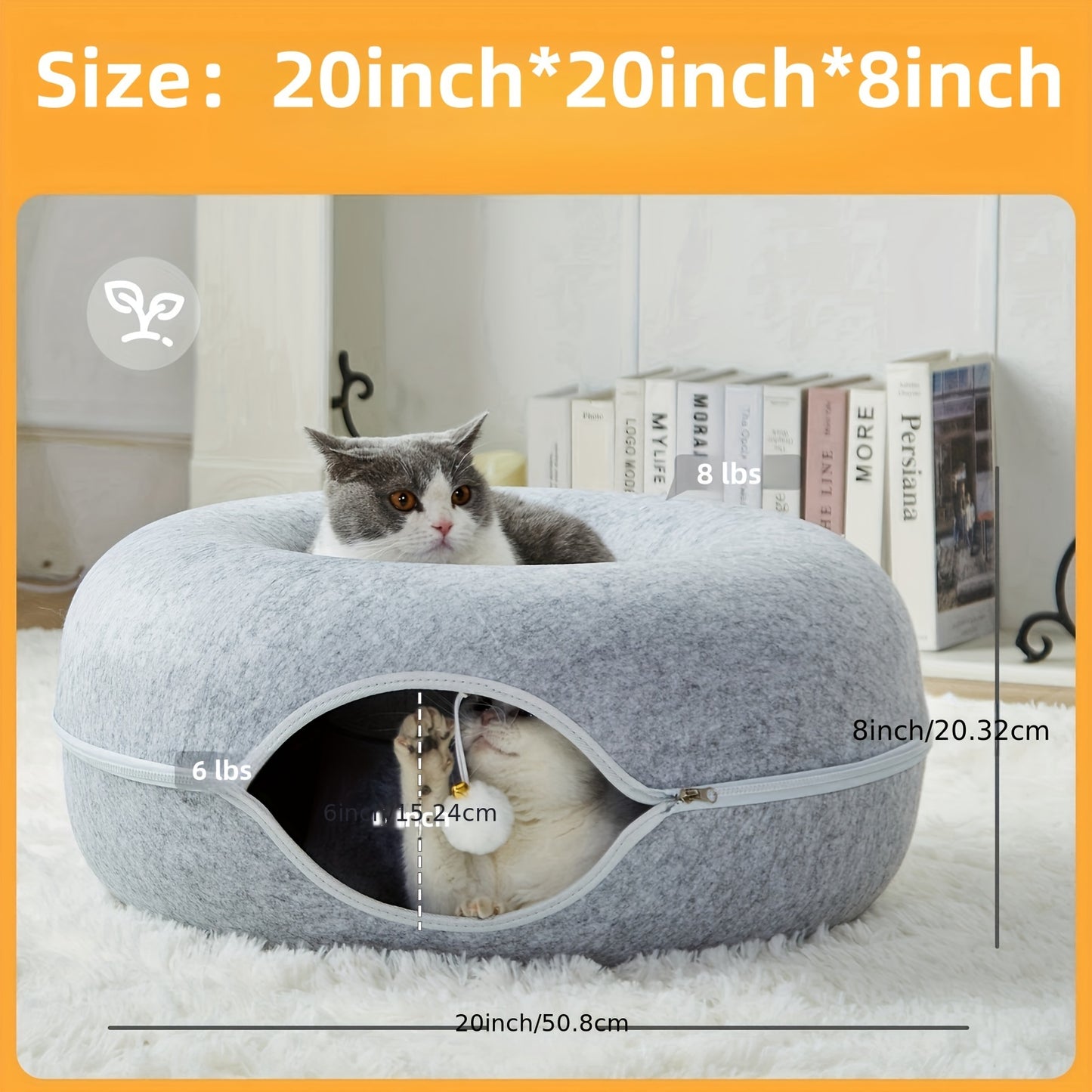 Peekaboo Cat Cave for Indoor Cats, Cat Donut Cat Tunnel Bed, Scratch Resistant Cat Toys for Medium Large Cats