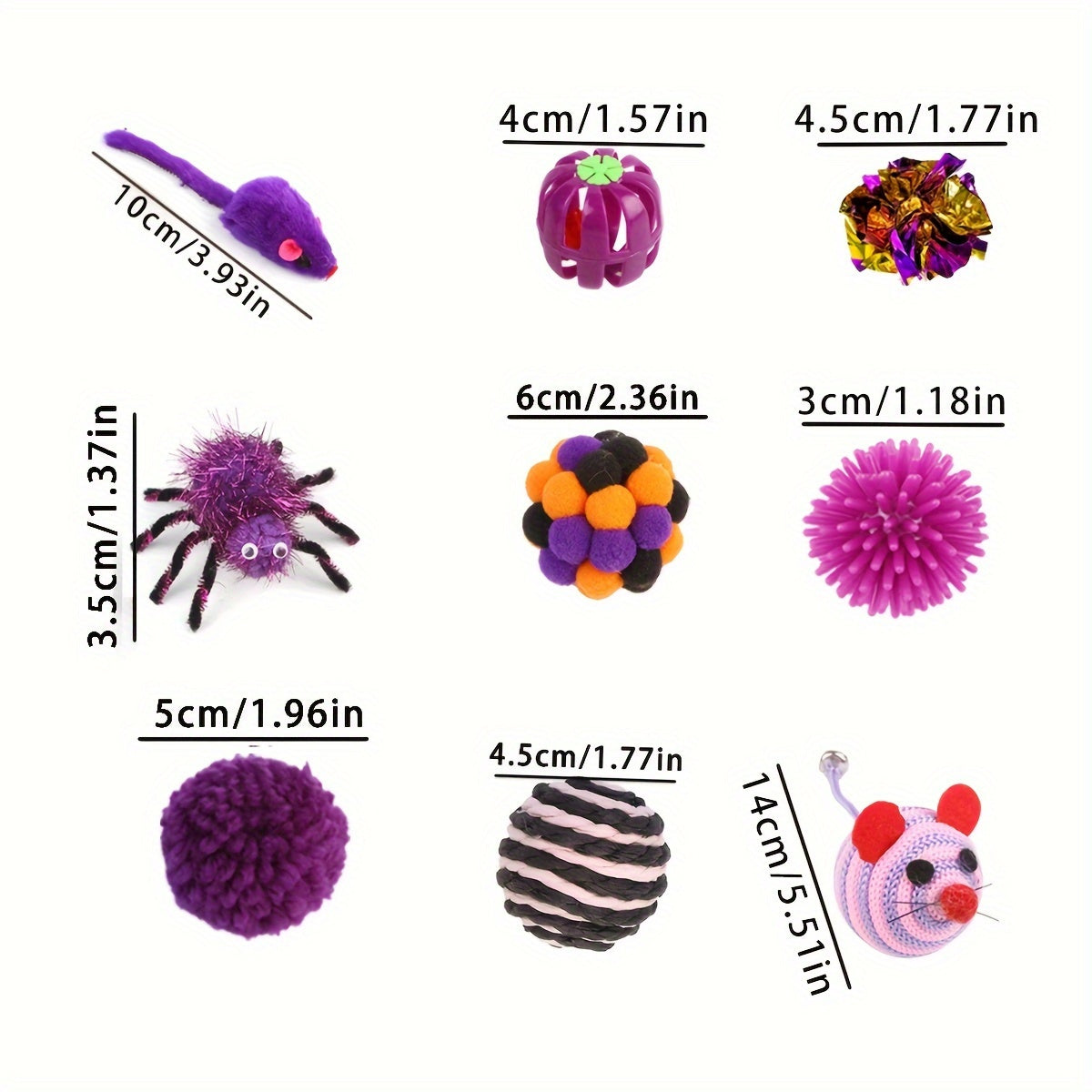 18-Pack Cat Toy Set with Collapsible Tunnel, Assorted Plush Mice, Ball Toys, Teaser Wand, Sisal Mouse, and Bell Balls - Interactive Polyester Blend Cat Toys for Playtime and Teething