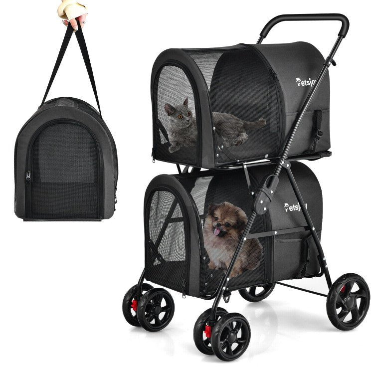 4 - in - 1 Double Pet Stroller with Detachable Carrier and Travel Carriage - One Stop Shop 4 Pets