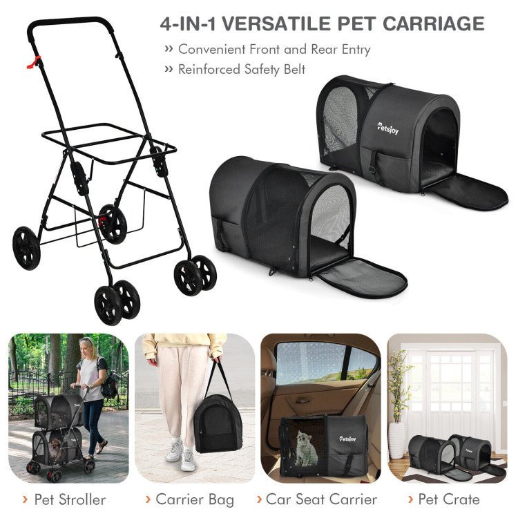 4 - in - 1 Double Pet Stroller with Detachable Carrier and Travel Carriage - One Stop Shop 4 Pets
