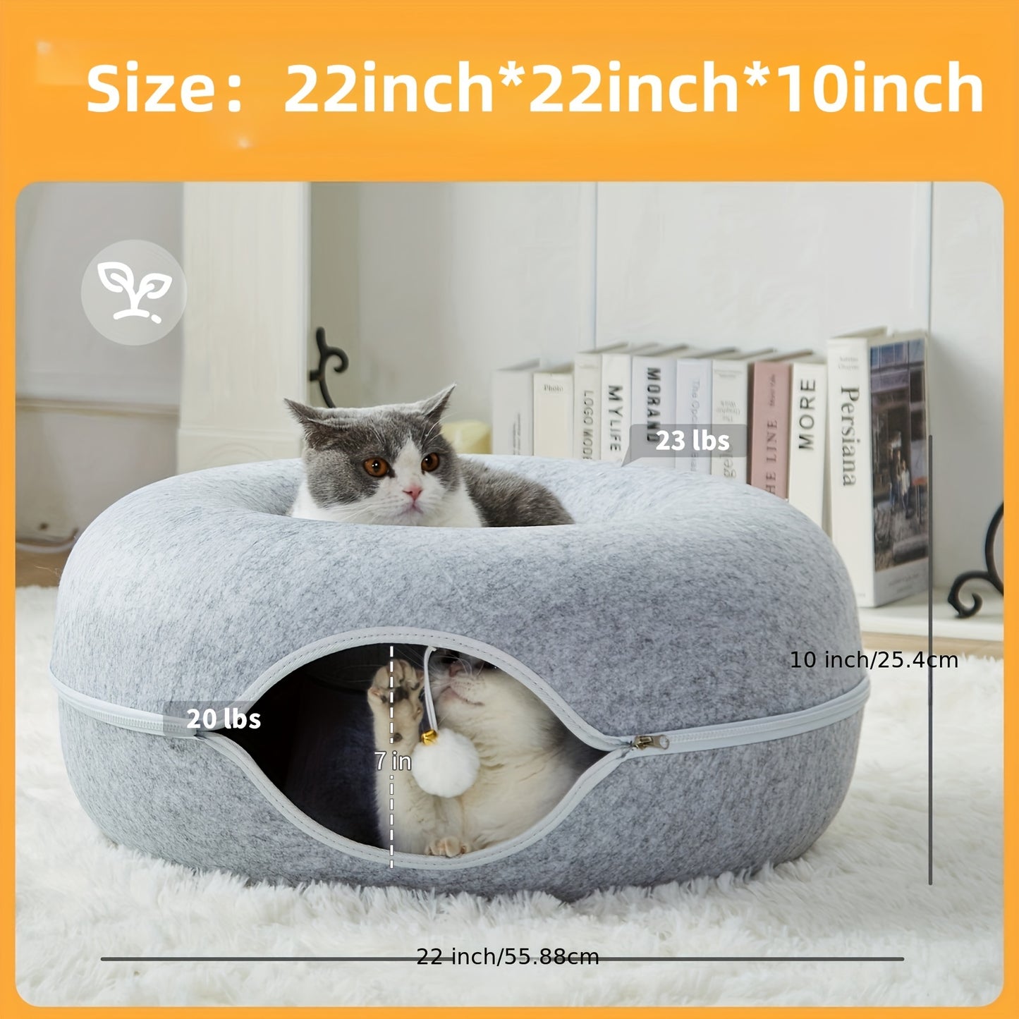 Peekaboo Cat Cave for Indoor Cats, Cat Donut Cat Tunnel Bed, Scratch Resistant Cat Toys for Medium Large Cats