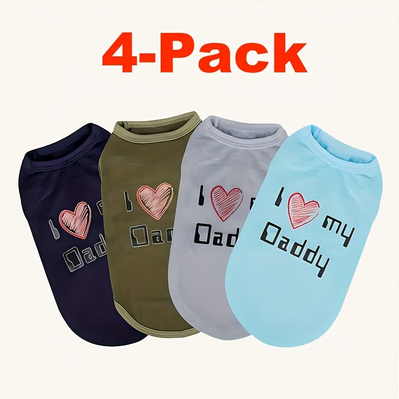 4 Pack Dog T-Shirts, Embroidered "I Love My Mom" Pet Shirt, Sleeveless Pet Vest, Dog Shirt, Dog Clothes, Breathable Summer Dog Vest For Small, Medium And Large Dogs