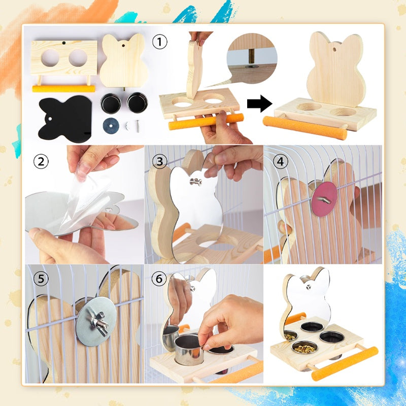 Parrot Bird Food Box Feeder Anti-spray Bird Feeder Tiger Skin Peony Bird Frosted Standing Pole Bird Mirror Supplies - You Can Eat And Play At The Same Time