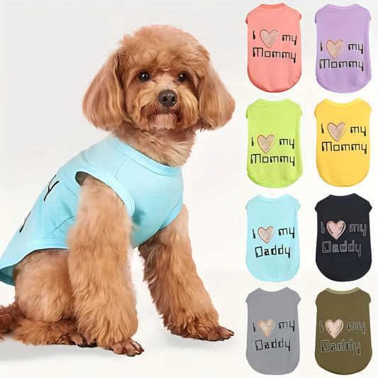 4 Pack Dog T-Shirts, Embroidered "I Love My Mom" Pet Shirt, Sleeveless Pet Vest, Dog Shirt, Dog Clothes, Breathable Summer Dog Vest For Small, Medium And Large Dogs