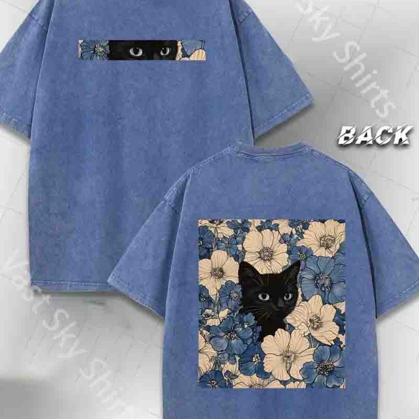 Men'S Casual Street Style T-Shirt, 230G Double-Sided Washed Fabric, Black Cat & Floral Print, Round Neck, Regular Fit, Short Sleeve, All-Season Outdoor Tee, Classic Gift for Hiking & Daily Wear, Hiking Apparel | Street Style