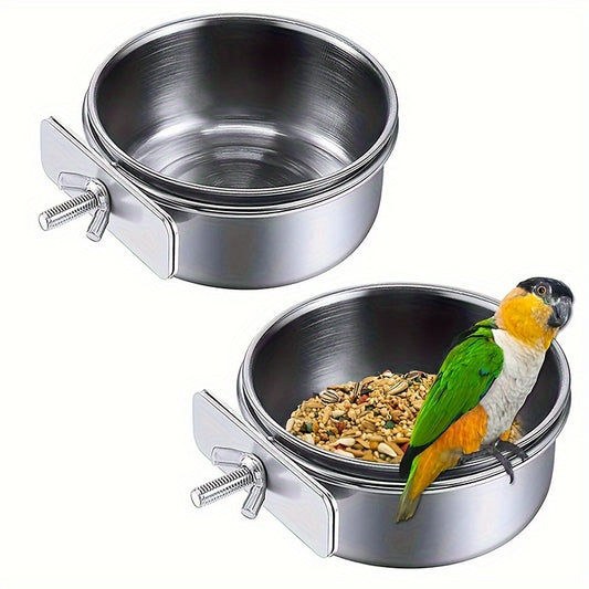 2pcs Bird Bowls, Bird Parrot Feeder Water Cage Bowl With Two Clips Bracket, Pet Feeder Water Bowl, Bird Cage Feeder, Sturdy Bird Food Bowl
