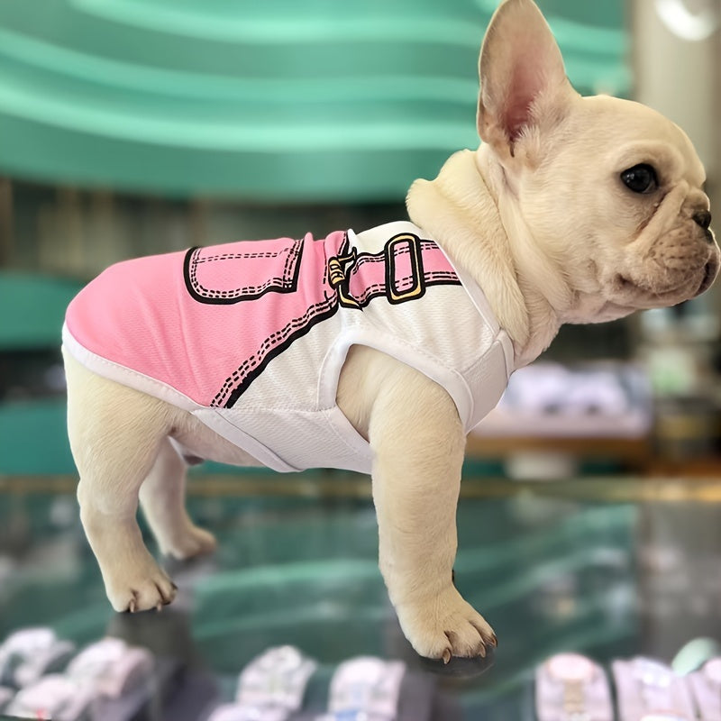 Soft Polyester Cartoon-Themed Dog T-Shirts - Adorable Short Sleeve Vest Tops with Bow & Accessory Details - Easy Pullover Style, Non-Washable, Fits Teddy, Pomeranian & More Small Breeds for Spring/Summer