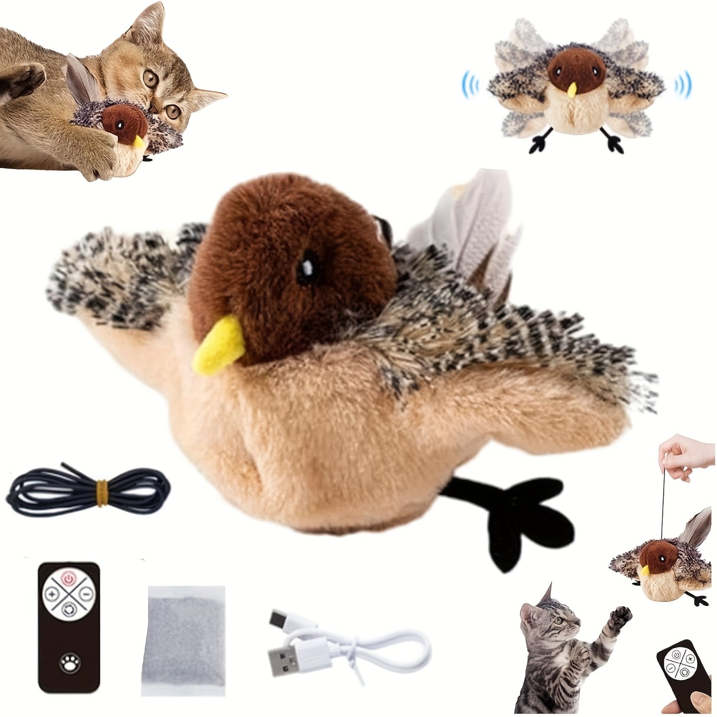 Interactive Flying Bird Cat Toy Flapping Wings Chirping, Cat Toys, Cat Toys For Indoor Cats, Fidget Toys, Interactive Cat Toy, Kitten Toys, Pet Toys, Bird Plush, Chirping Birds, Without Battery