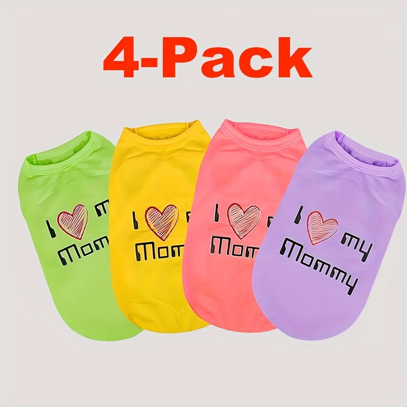 4 Pack Dog T-Shirts, Embroidered "I Love My Mom" Pet Shirt, Sleeveless Pet Vest, Dog Shirt, Dog Clothes, Breathable Summer Dog Vest For Small, Medium And Large Dogs