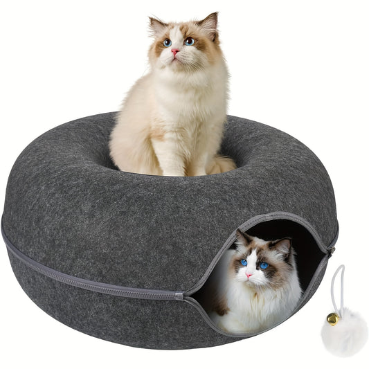 Peekaboo Cat Cave for Indoor Cats, Cat Donut Cat Tunnel Bed, Scratch Resistant Cat Toys for Medium Large Cats