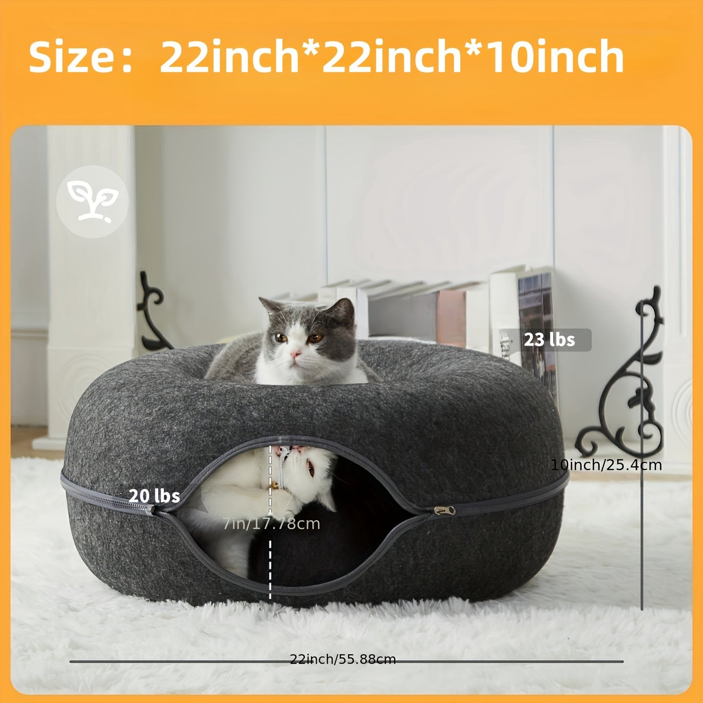 Peekaboo Cat Cave for Indoor Cats, Cat Donut Cat Tunnel Bed, Scratch Resistant Cat Toys for Medium Large Cats
