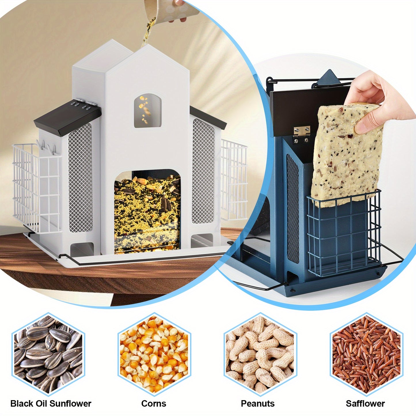 Metal Bird Feeder With 3 Mesh Side Cages - Large Capacity Outdoor Hanging Feeder For Finches, Cardinals, Chickadees - Durable Garden Bird Food Dispenser Attracting Small Birds, Classic Design | Weatherresistant Material, Bird