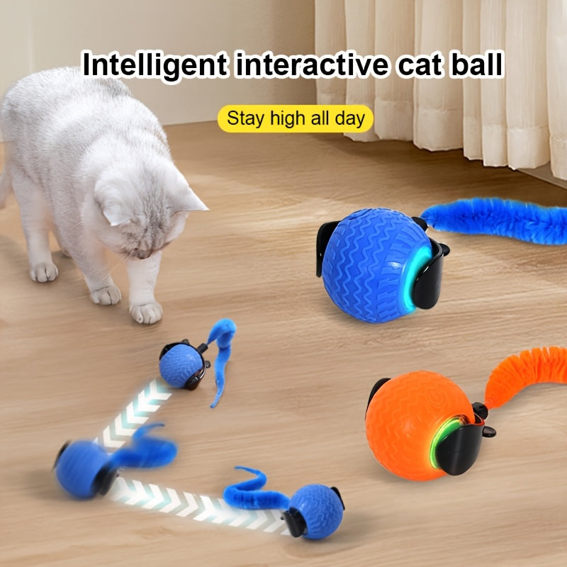 Interactive LED Cat & Dog Toy Ball - Rechargeable, Durable Striped Plastic with 3 Exercise Modes, USB Charging, Polka Dot Pattern, Perfect for Small to Medium Breeds, Promotes Playful Engagement and Mental Stimulation, Cat An