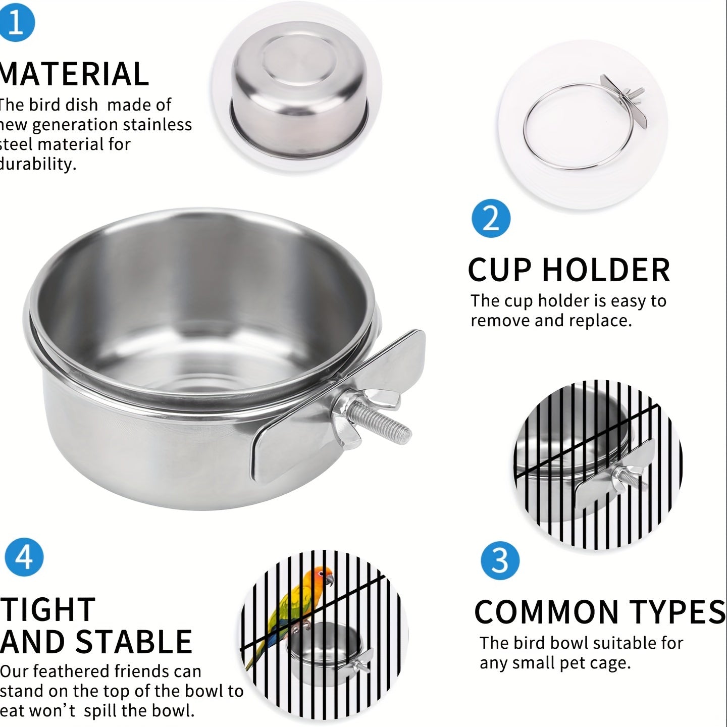 2pcs Bird Bowls, Bird Parrot Feeder Water Cage Bowl With Two Clips Bracket, Pet Feeder Water Bowl, Bird Cage Feeder, Sturdy Bird Food Bowl