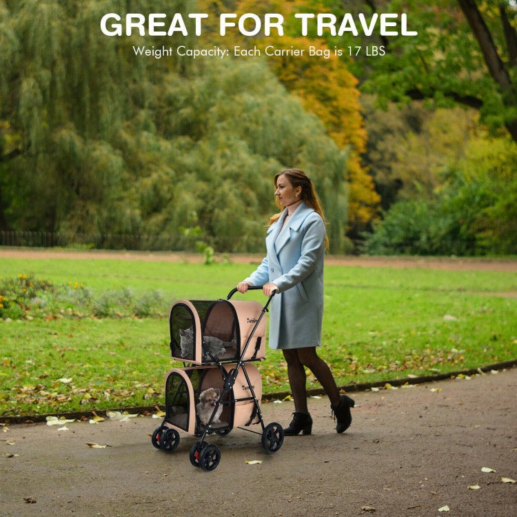 4 - in - 1 Double Pet Stroller with Detachable Carrier and Travel Carriage - One Stop Shop 4 Pets