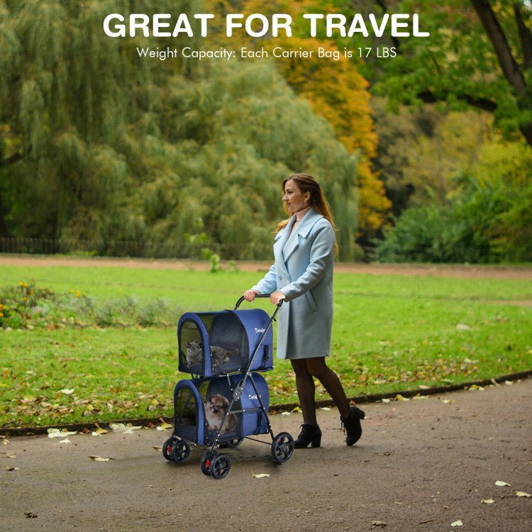 4 - in - 1 Double Pet Stroller with Detachable Carrier and Travel Carriage - One Stop Shop 4 Pets