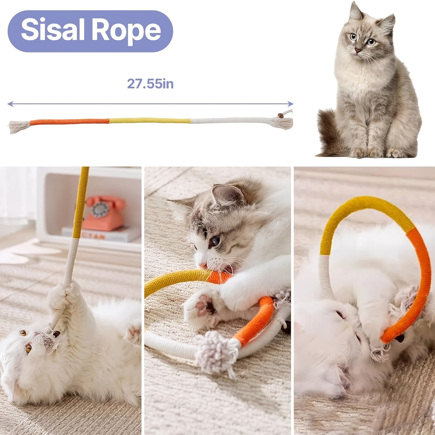 Cat Toys for Indoor Cats- 7pcs Emrichment with Speedy Tail Moving Ball, Chirping Bird, Silvervine Sticks, Chew Rope, 2 Cat Ball, Caterpillar, Interactive Cat Toys for Bored Indoor Adult Cats, Cats Accessories And Supplies, Fe