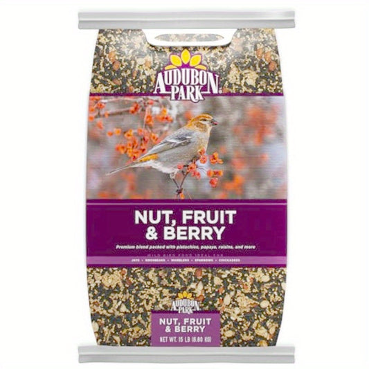 Nut Fruit Wild Bird Seed 15 lb. Premium Blend with Sunflower Seeds Peanuts Safflower Dried Fruit Bird Food for Outside Feeders