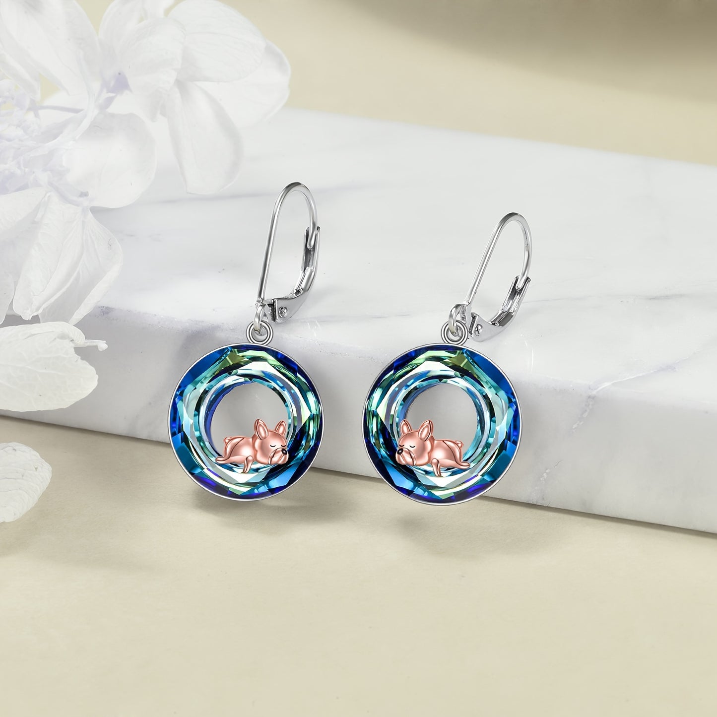 French Bulldog Leverback Earrings 925 Sterling Silver Blue Pug Dog Jewelry Gifts For Women