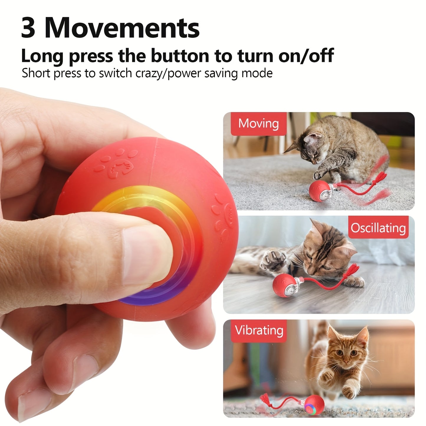 Cat Toys For Indoor Cats, Interactive Cat Toy, USB Rechargeable, Fast Rolling Dog Ball Toy On Rug, Bird Chirping & Motion Activated Cat Ball, Anti-Depression Pet Toy Fun Gift With Light