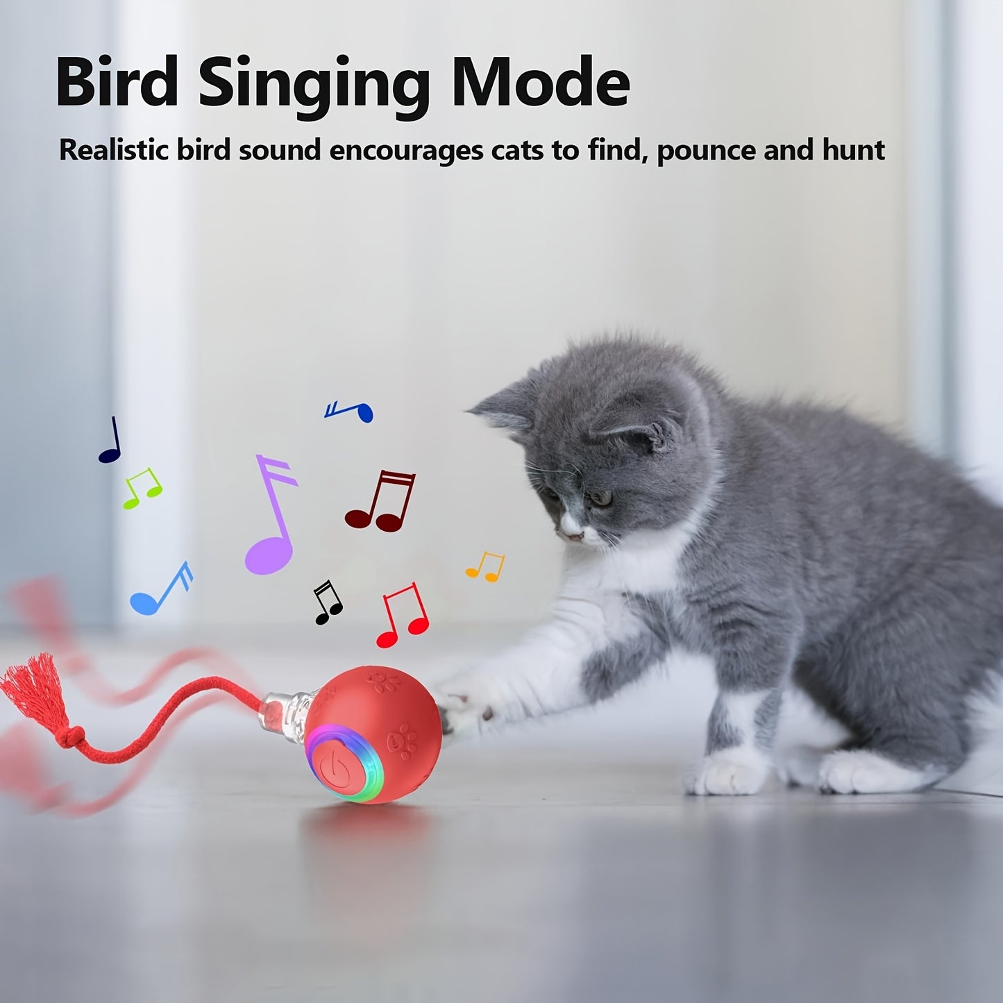 Cat Toys For Indoor Cats, Interactive Cat Toy, USB Rechargeable, Fast Rolling Dog Ball Toy On Rug, Bird Chirping & Motion Activated Cat Ball, Anti-Depression Pet Toy Fun Gift With Light