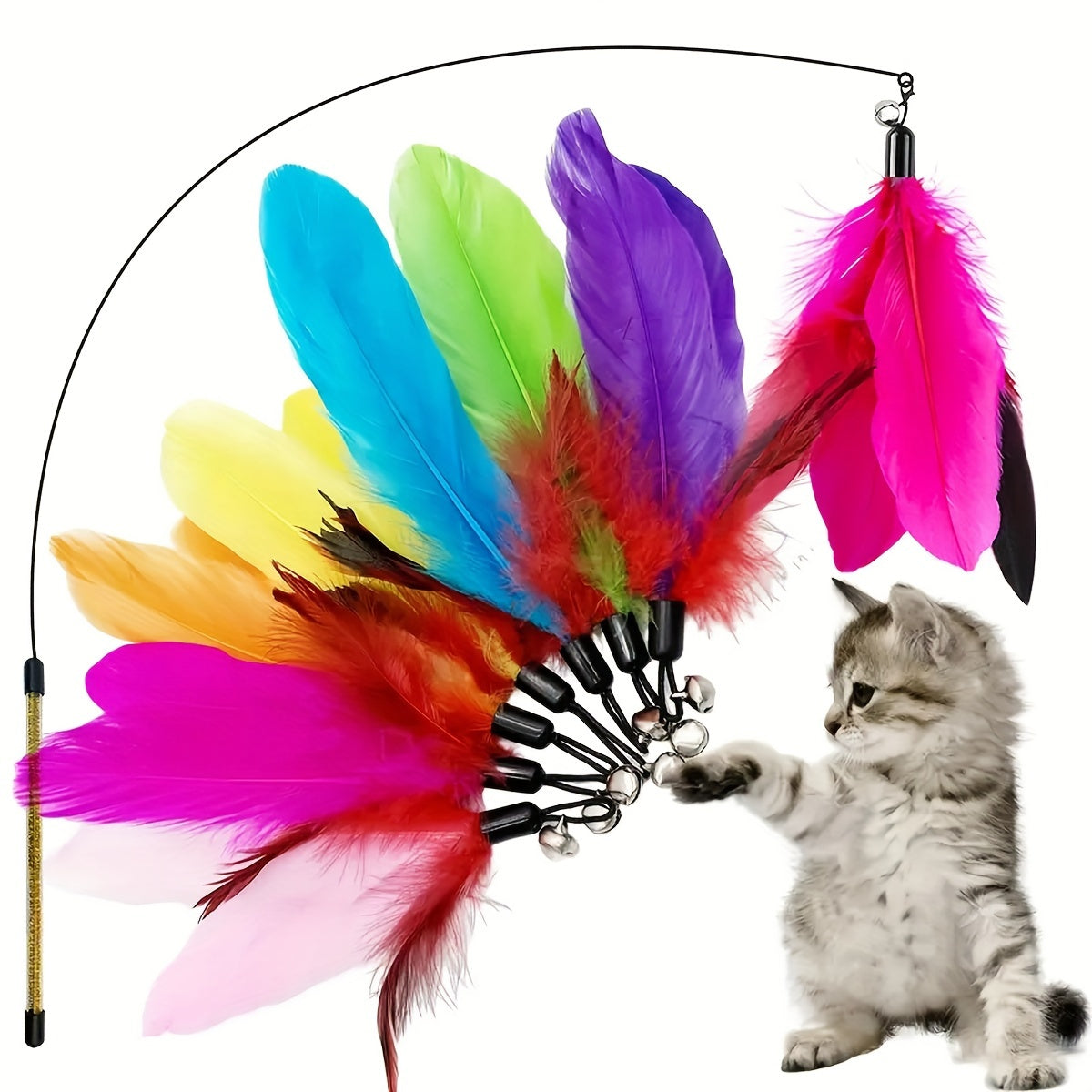 Interactive Cat Toys Including a Retractable Wand And Assorted Feather Refills, Designed to Keep Indoor Cats Entertained And Active, Without Battery