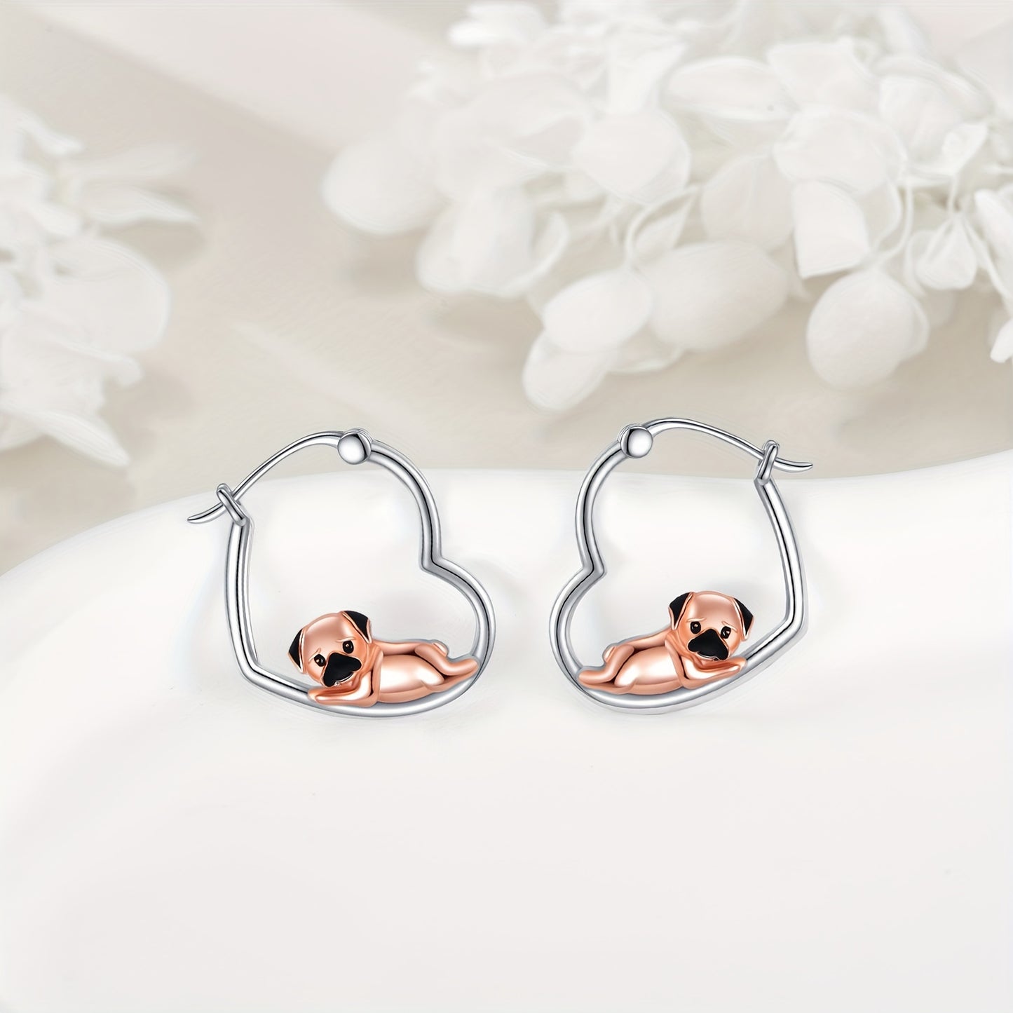 YFN Pug Earrings Sterling Silver Animal Heart Hoop Earrings Dangle Drop Dangling Cute Dog Jewelry Gifts For Women