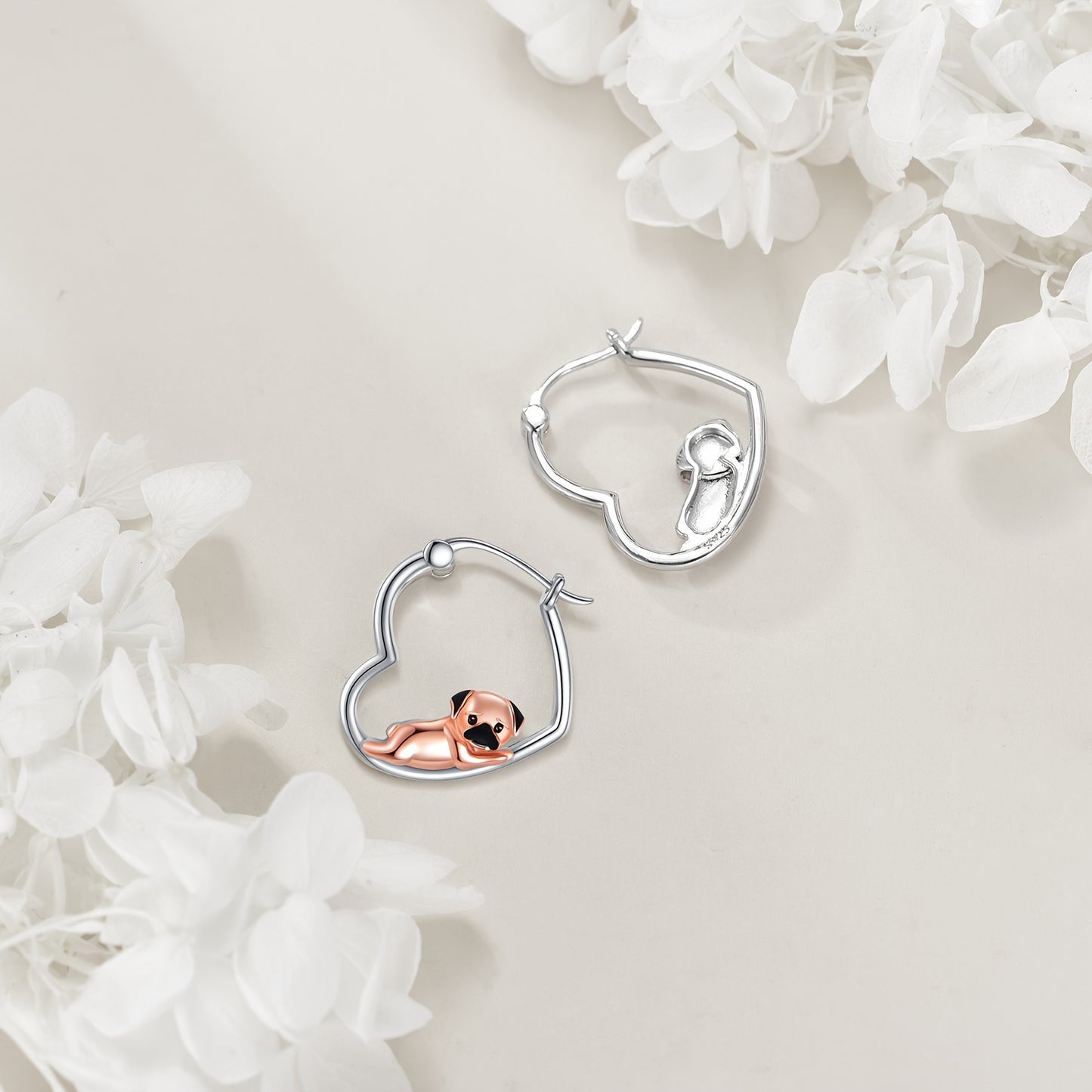 YFN Pug Earrings Sterling Silver Animal Heart Hoop Earrings Dangle Drop Dangling Cute Dog Jewelry Gifts For Women
