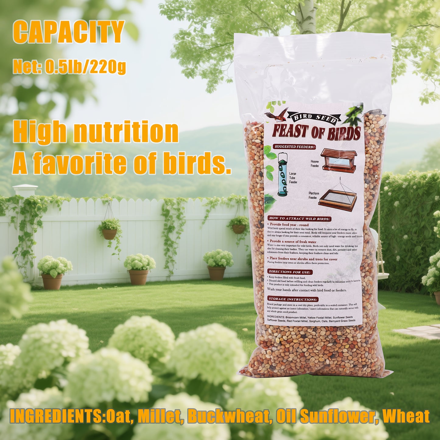 8-Bag Bird Food & 4 Feeder Set: 4 Outdoor Hanging Tube Bird Feeders + 8 Bags Of High-Nutrition Mixed Bird Food, Ready to Use Right Out Of The Box, No Need to Buy Extra Bird Food, Perfect Holiday Gift, Birds' Favorite!
