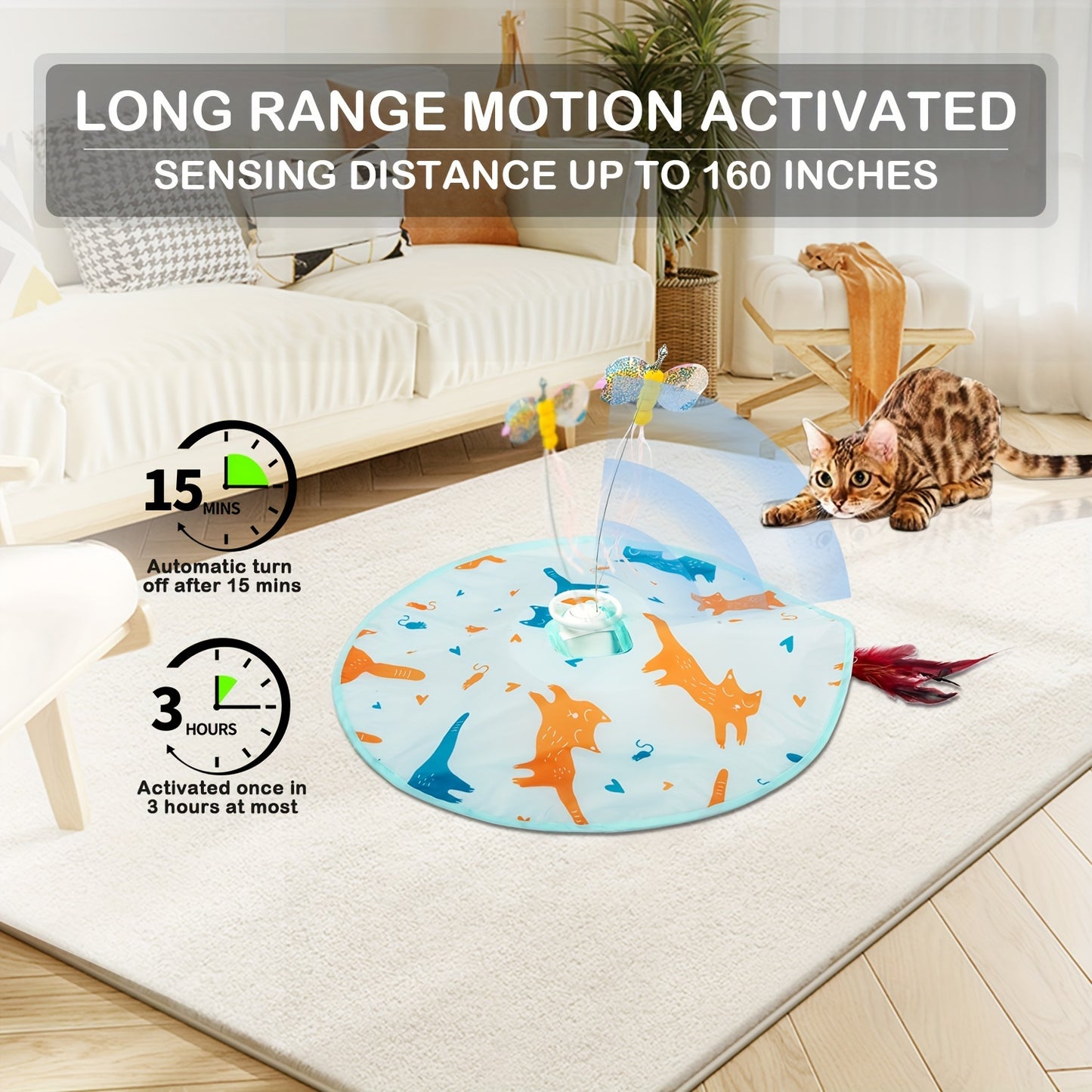 Valonii 2-in-1 Rechargeable Motion Activated Interactive Cat Toys - Long Lifetime Motor, Butterfly/Feather Wand - For Indoor Cats - Exercise & Entertainment - Perfect Gift for Cat Owners
