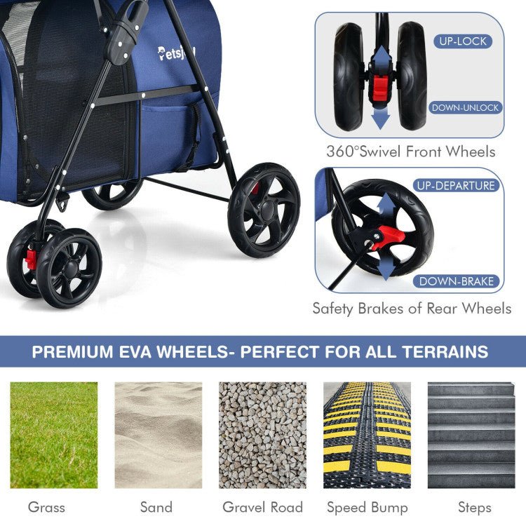 4 - in - 1 Double Pet Stroller with Detachable Carrier and Travel Carriage - One Stop Shop 4 Pets