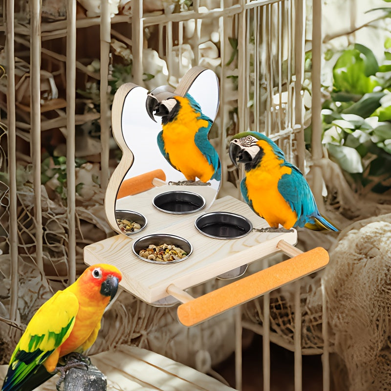 Parrot Bird Food Box Feeder Anti-spray Bird Feeder Tiger Skin Peony Bird Frosted Standing Pole Bird Mirror Supplies - You Can Eat And Play At The Same Time