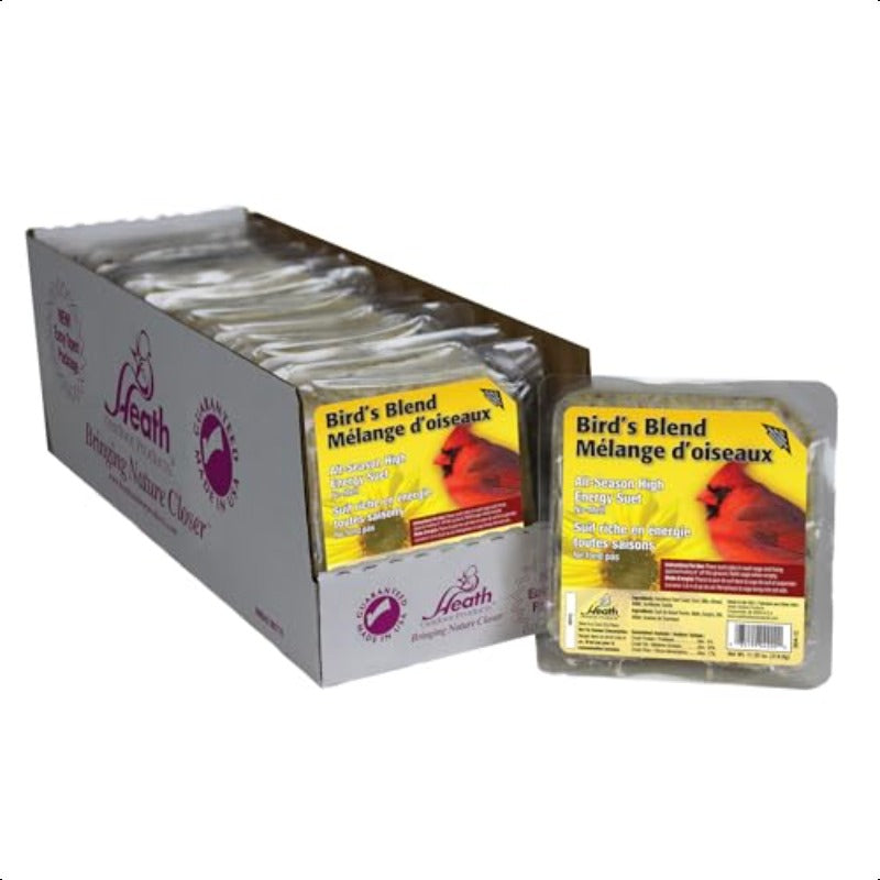 DD412 Heath Bird Suet Yellow 11.25 Ounce Pack of 12, Bird Food, Wildlife Feeding, Bulk Packaging, Simple Design, Durable Packaging, Plastic Container, Treat for Birds, Feeder Pack, Avian Caretakers, Wildlife Lovers