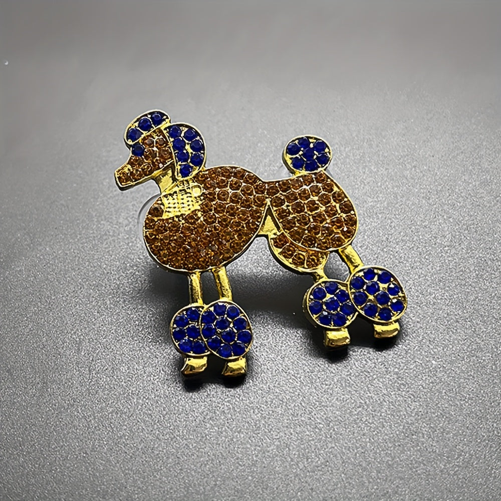 SIGMA GAMMA RHO Poodle Brooch Pin – Elegant Rhinestone Dog Jewelry for Women, Golden-Tone with Blue & White Gemstones, Perfect for Sorority Events, Thanksgiving, Teacher's Day, Graduation, or Carnival, Festive Brooch Pin |