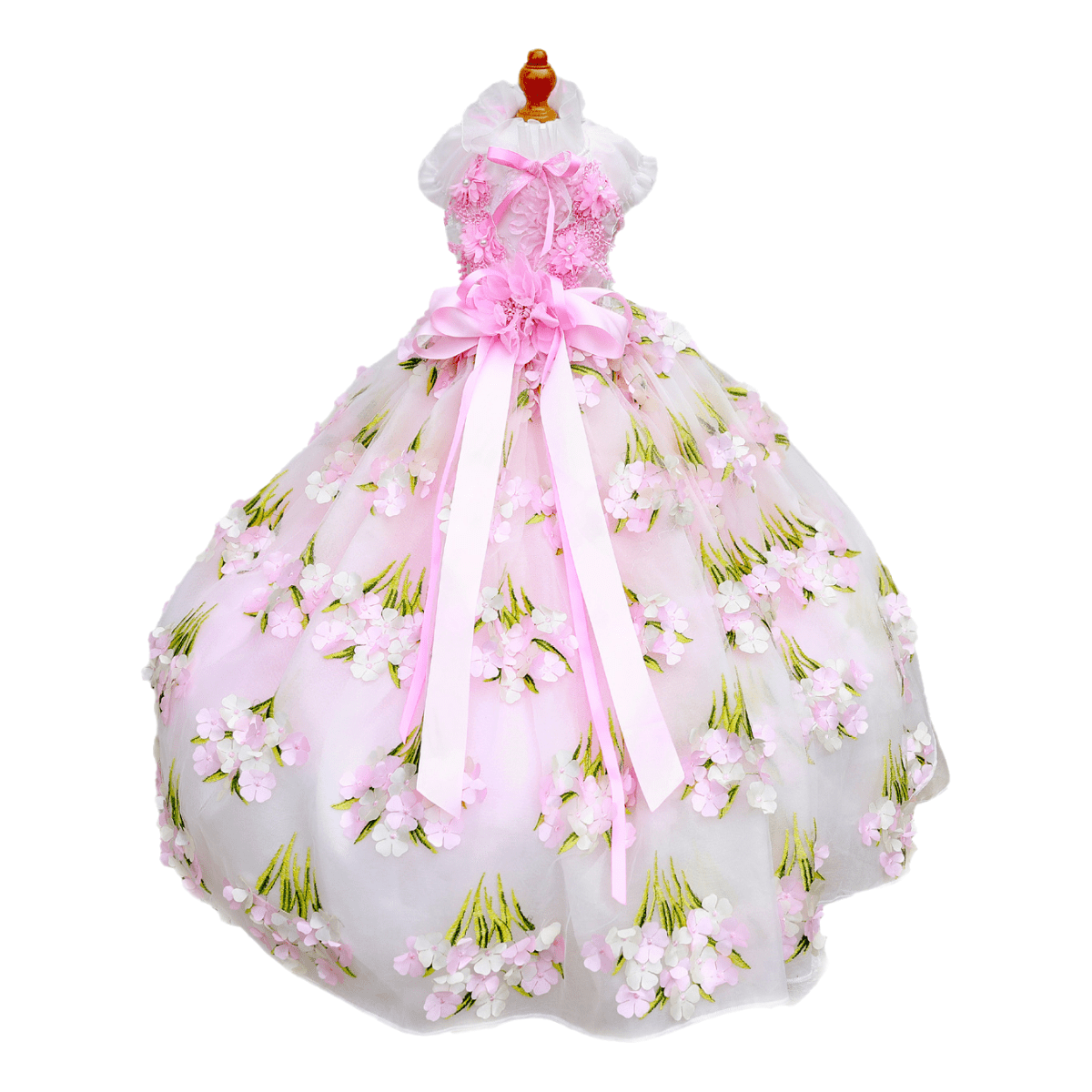 Pet Dress Pink Floral Tulle Gown with Bow - One Stop Shop 4 Pets