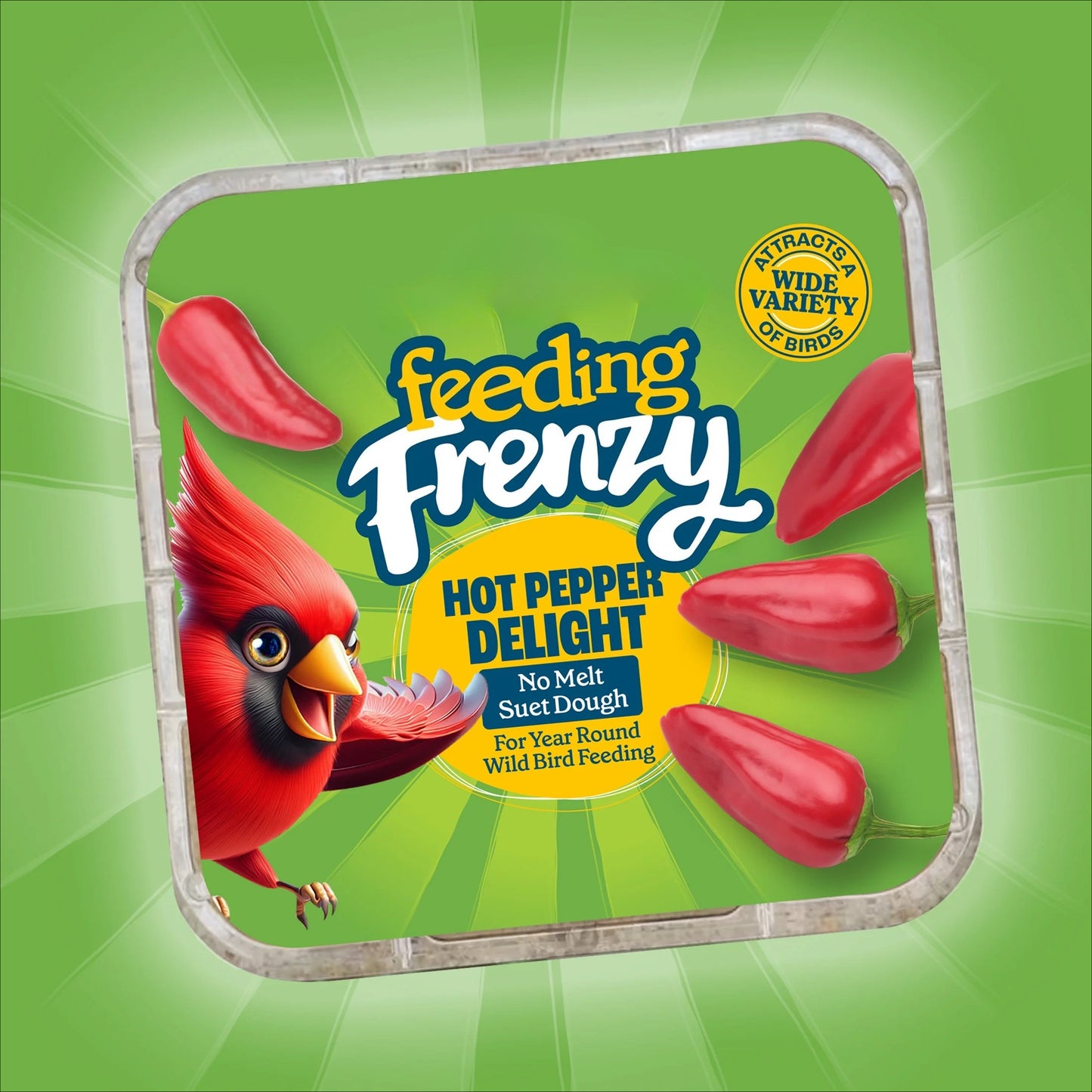 1 Pack No Melt Suet Dough Bird Food - Hot Pepper Formula with Red Pepper & Suet, High-Fat Wild Bird Suet Cake | Squirrel & Backyard Pest Deterrent, Attracts Cardinals, Wrens, Chickadees, Nuthatches | Year-Round Feeding, Easy-