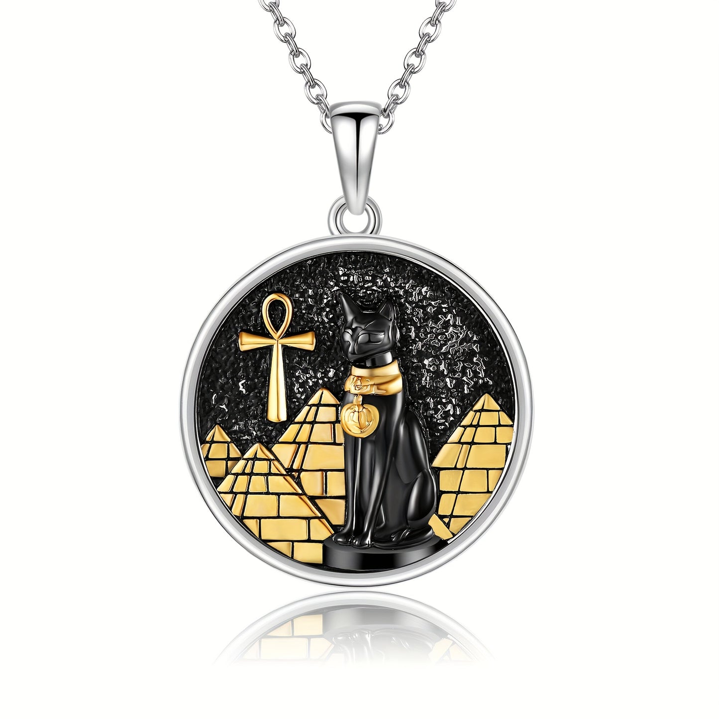 Bastet Cat Necklace Sterling Silver Egyptian Bastet Cat Pendant Necklace Ankh Eye Of Horus Egyptian Cat Jewelry Black Cat Gifts For Women Men