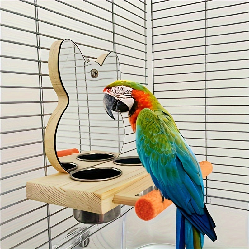 Parrot Bird Food Box Feeder Anti-spray Bird Feeder Tiger Skin Peony Bird Frosted Standing Pole Bird Mirror Supplies - You Can Eat And Play At The Same Time