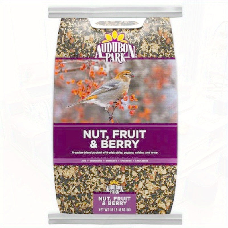 Nut Fruit Wild Bird Seed 15 lb. Premium Blend with Sunflower Seeds Peanuts Safflower Dried Fruit Bird Food for Outside Feeders