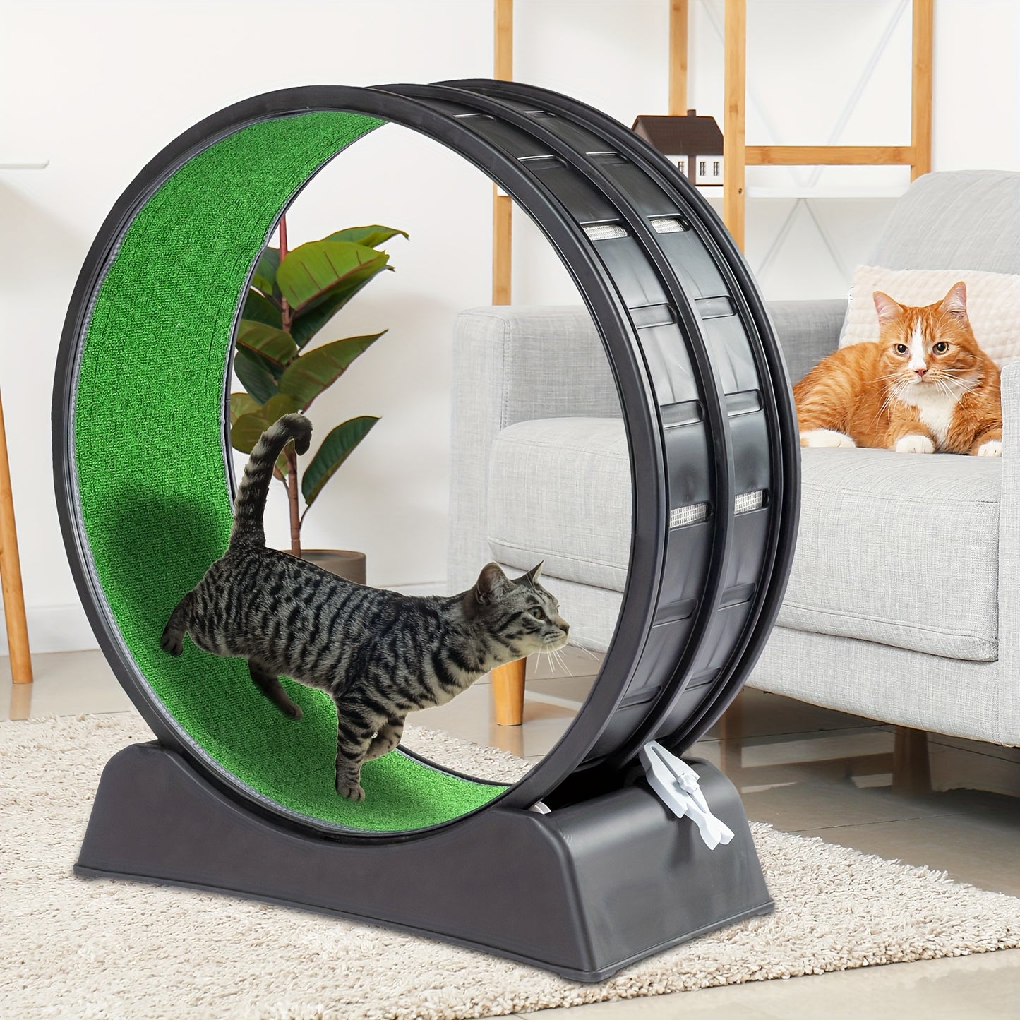Cat Treadmill M Size 31.5*13.39*33.46inch Patchwork Cat Toys with Simulation Lawn Mat