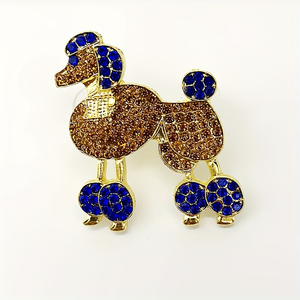 SIGMA GAMMA RHO Poodle Brooch Pin – Elegant Rhinestone Dog Jewelry for Women, Golden-Tone with Blue & White Gemstones, Perfect for Sorority Events, Thanksgiving, Teacher's Day, Graduation, or Carnival, Festive Brooch Pin |