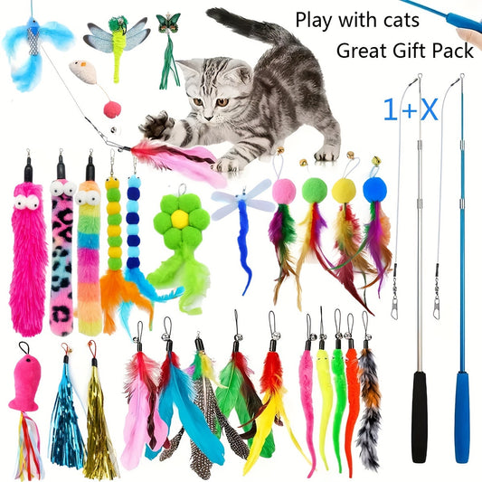 Interactive Cat Toys Including a Retractable Wand And Assorted Feather Refills, Designed to Keep Indoor Cats Entertained And Active, Without Battery