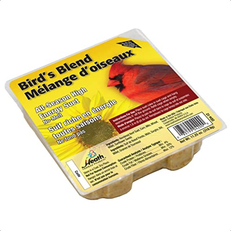 DD412 Heath Bird Suet Yellow 11.25 Ounce Pack of 12, Bird Food, Wildlife Feeding, Bulk Packaging, Simple Design, Durable Packaging, Plastic Container, Treat for Birds, Feeder Pack, Avian Caretakers, Wildlife Lovers