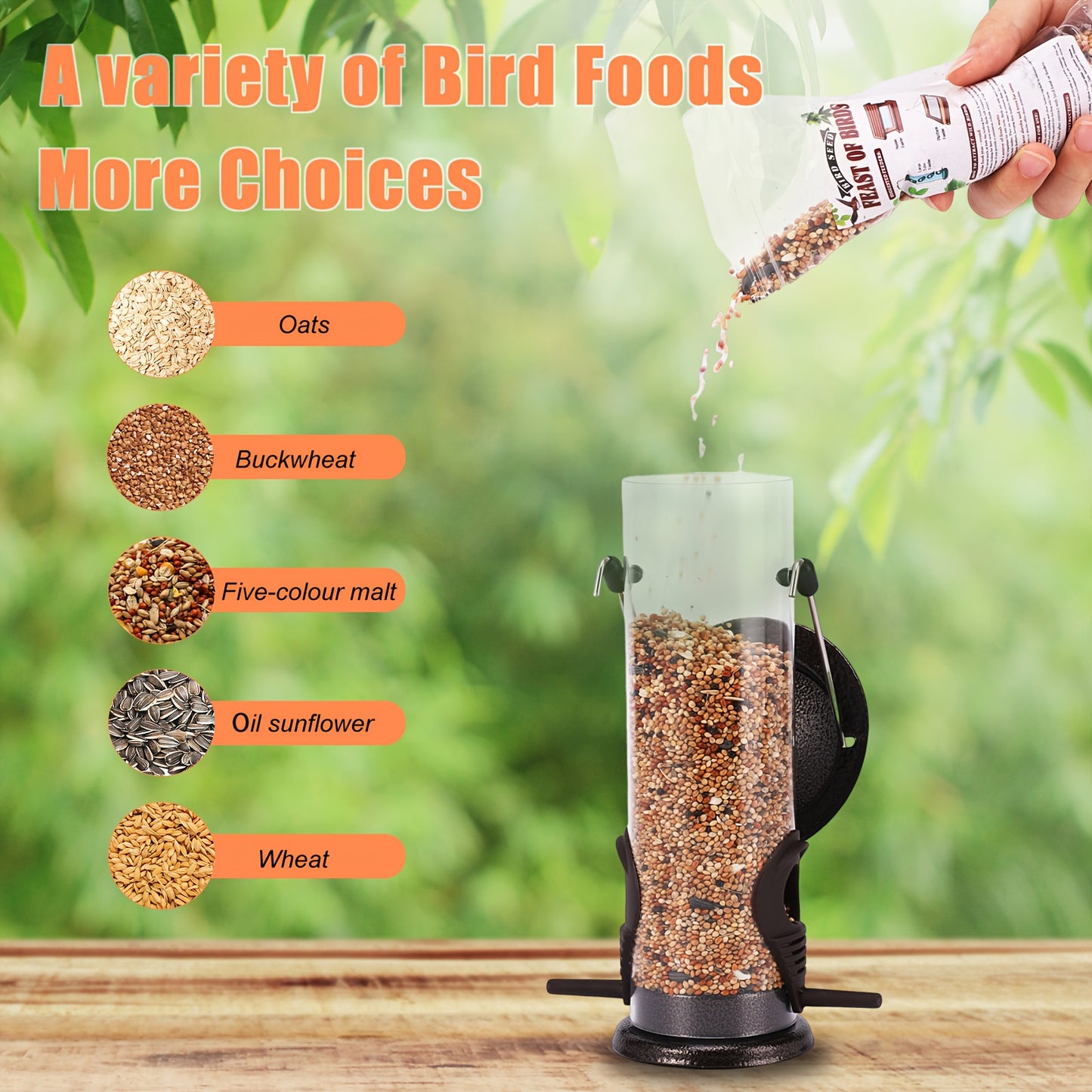 8-Bag Bird Food & 4 Feeder Set: 4 Outdoor Hanging Tube Bird Feeders + 8 Bags Of High-Nutrition Mixed Bird Food, Ready to Use Right Out Of The Box, No Need to Buy Extra Bird Food, Perfect Holiday Gift, Birds' Favorite!