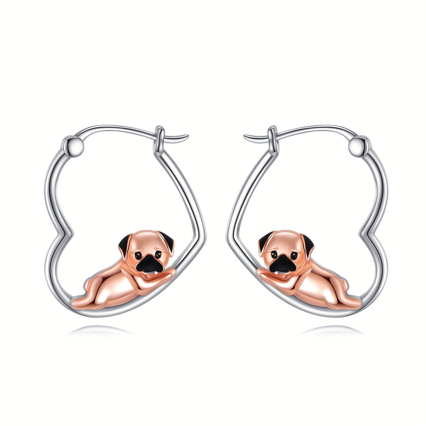 YFN Pug Earrings Sterling Silver Animal Heart Hoop Earrings Dangle Drop Dangling Cute Dog Jewelry Gifts For Women
